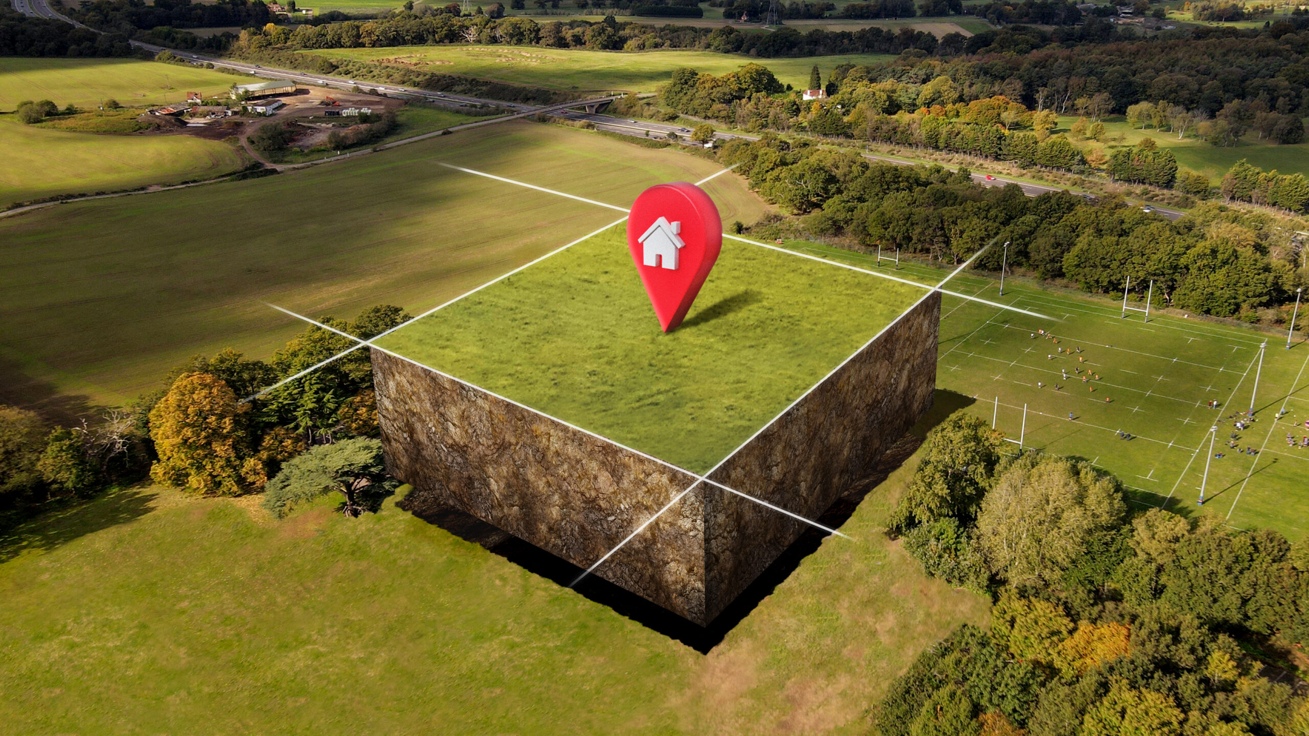 land plot with nature landscape location pin